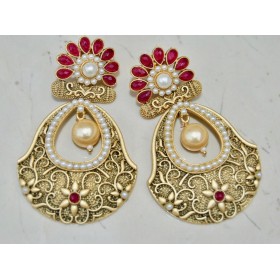 Antique Pearl Red Flower Earrings